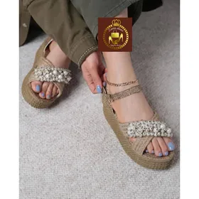 صندل لژدار کنفی مرواریدی بافتی زنانه