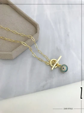 گردنبند گوی چشم نظر قفل تی
