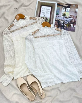 شومیز تمام دانتل کارشده طرح برجسته کد 5507