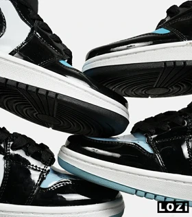 کفش کتانی ساق‌دار مردانه و زنانه آبی سفید مشکی ورنی NIKE jordan 1
