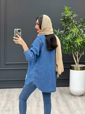 مانتو جین زاپ‌دار آبی تیره