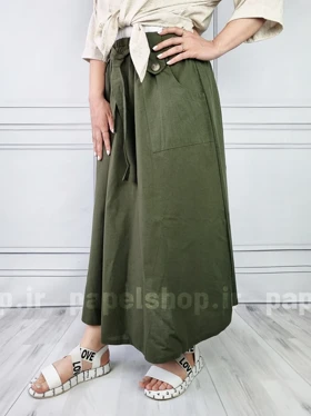 دامن جیب کراس دکمه‌ای کمربنددار