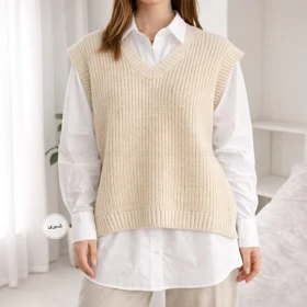 وست زنانه بافت مدل لانگو (شیری)