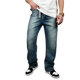 شلوار جین نیم بگ مردانه آبی روشن