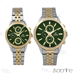 ست ساعت داتیس سه موتوره طلایی نقره ای صفحه سبز ایندکس خطی 106923