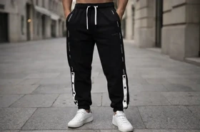 شلوار جاگر مشکی پارچه گلکسی مردانه کد 386