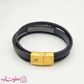 دستبند مردانه چرم و استیل مدل جورجیو آرمانی