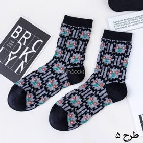 جوراب ساق‌دار گل‌گلی مشکی