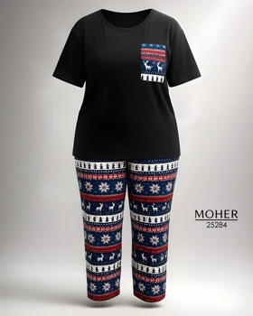 ست تیشرت و شلوار سایز بزرگ طرح گوزن زمستانه