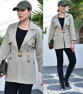 بارانی زنانه میله ای دو جیب