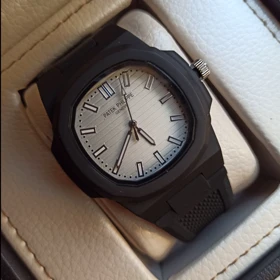 ساعت مردانه طرح پتک فیلیپ بند رابر مشکی صفحه سفید