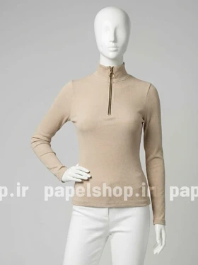 بلوز کبریتی یقه ایستاده نیم زیپ