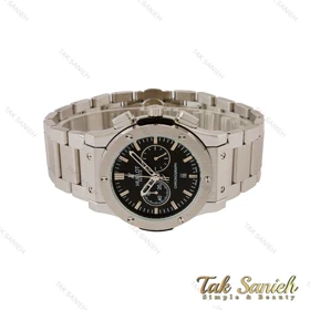 ساعت هابلوت مردانه سه موتوره بند استیل صفحه مشکی Hublot-5096-G