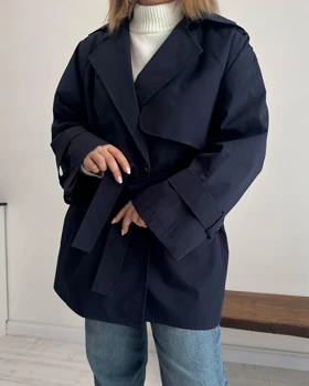 ترنچ کت Drop قد کوتاه (سرمه ای)