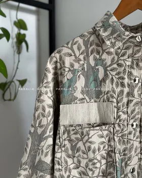 کاپشن کتان حصیری طرح‌دار
