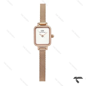 دنیل ولینگتون کوادرو مینی زنانه رزگلد صفحه سفید مهندسی حصیری DW-10673-L