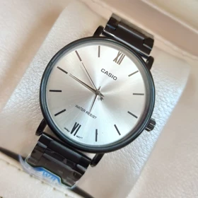 ساعت مچی کاسیو های کپی مردانه مشکی صفحه سیلور با جعبه و کارت گارانتی اصلی