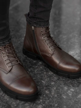 بوت چرم طبیعی زیپ‌دار قهوه ای sho169