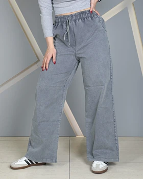 شلوار نیم بگ جین کاغذی طوسی سنگ شور زنانه قد 105 سایز 38 تا 52 Grey Stone Washed Paper Jeans کد 40030