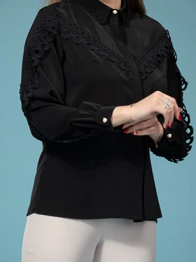 شومیز زنانه الیزه گیپور دار مجلسی یقه مردانه کلاسیک تاتینا