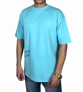 تیشرت آستین کوتاه مردانه آبی با چاپ نوشته آبی
