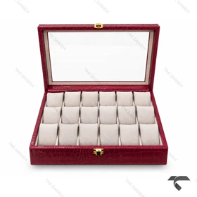 جعبه 18 تایی ساعت مچی چرمی قرمز Watches-Box-18-11421-U