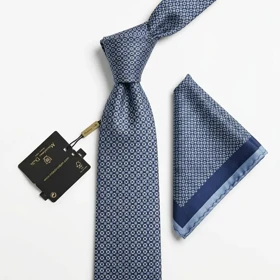 کراوات و پوشت دستدوز طرح دایره - مربع اسلیمی برند Massimo Dutti