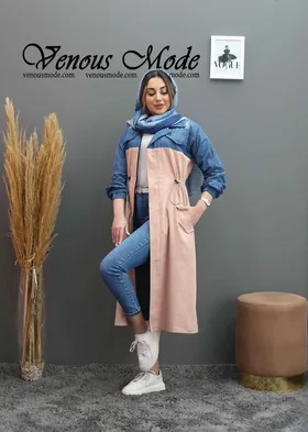 مانتو بلند ترکیبی کمرگت