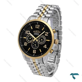 ساعت الکسا Premier A0073 مردانه دورنگ طلایی صفحه مشکی Alexa-6227-G