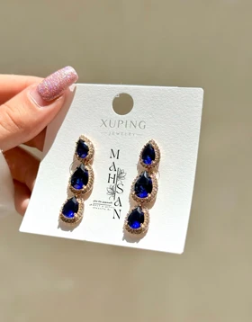 گوشواره مجلسی ژوپینگ جواهری سرمه ای دلارا فوق العاده جذاب