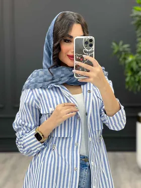 مانتو راه راه بلند کمر گت دار