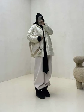 کاپشن لوزی دوزی کلاهدار