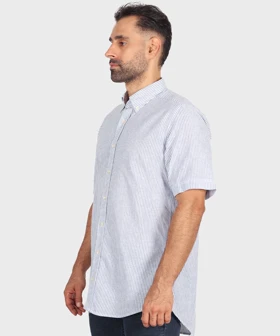 پیراهن لینن مردانه آستین کوتاه آبی 1883