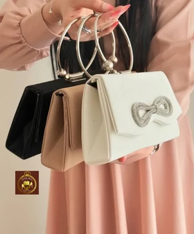 کیف دستی مجلسی زنانه نگینی دسته فلزی
