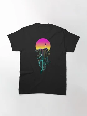 تیشرت با طرح Synth Mountain Sunrise سایبر پانک