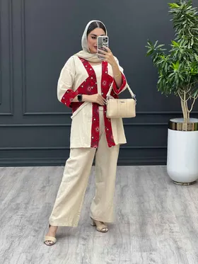 ست مانتو و شلوار لینن ترکیبی سنتی