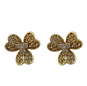 گوشواره زنانه ژوپینگ مدل فلورا طرح گل چهارپر نگیندار با فریم طلایی