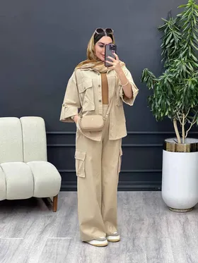 ست مانتو و شلوار کارگو برش‌دار