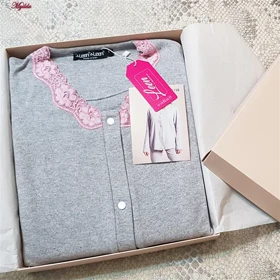 ست بلوز و شلوار زنانه نخ پنبه جلو دکمه طوسی لین کد 5196-158