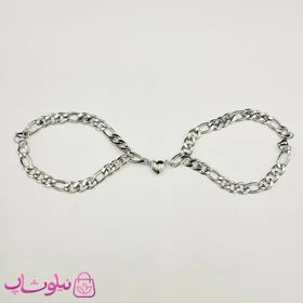 دستبند ست عاشقانه (کاپلی) استیل مدل قلب با زنجیر فیگارو نقره ای رنگ