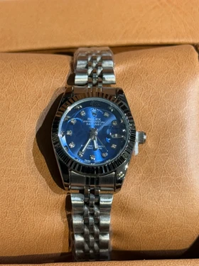 ساعت استیل زنانه طرح رولکس نقره ای صفحه سرمه ای