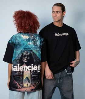 تیشرت باکسی مردانه طرح پشت چاپ سه بعدی اهرام ثلاثه مصر بالانسیگا نخ پنبه ماکان