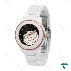 ساعت مچی شنل زنانه سرامیکی سفید صفحه مشکی Chanel-6504-L