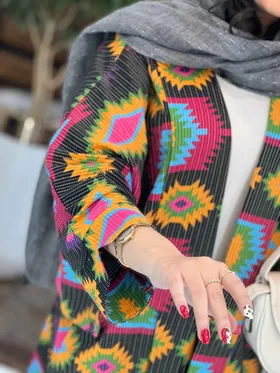 مانتو لینن طرح دار کوک دوزی