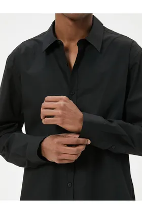 پیراهن پایه آستین بلند یقه کلاسیک دکمه دار نخی 4SAM60173HW