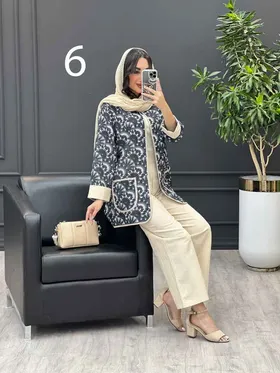ست مانتو و شلوار طرح دار آستین پاکتی