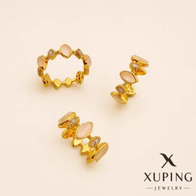 انگشتر ژوپینگ طلایی با نگین‌های شامپاینی و تراش مارکیز فری سایز