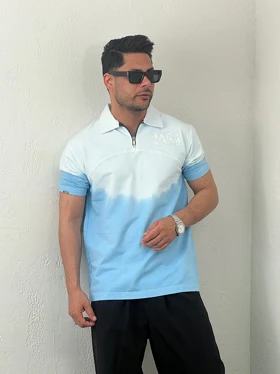 تیشرت مردانه نیم زیپ آبرنگی