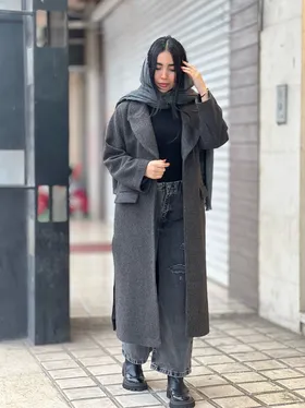 پالتو بلند بغل چاک‌دار کد 719