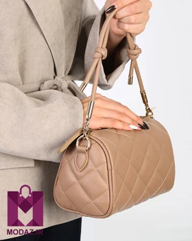 کیف زنانه چرم دوشی طرح لوزی K237 (نسکافه ای)